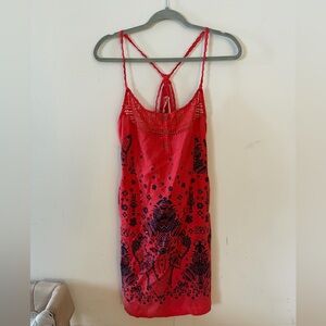 Free People Coral and Black Lace Dress